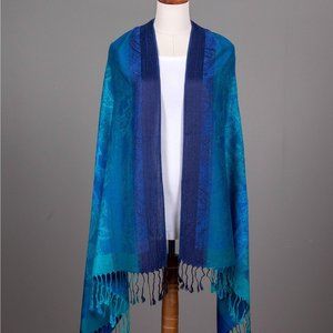 Paisley Print Pashmina w/ Tassels- Royal Blue